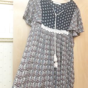 Boho blue purple lace cottage core prairie tunic dress M